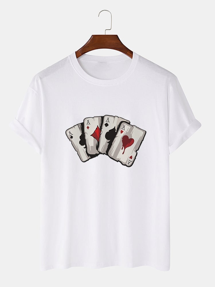 Men's 100% Cotton Poker Playing Card Graphics T-Shirt | Casual Short Sleeve Style