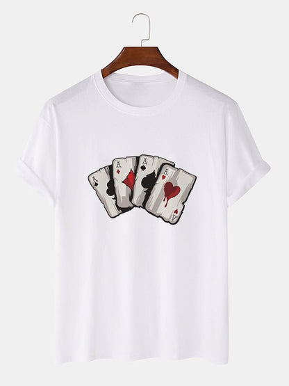 Men's 100% Cotton Poker Playing Card Graphics T-Shirt | Casual Short Sleeve Style
