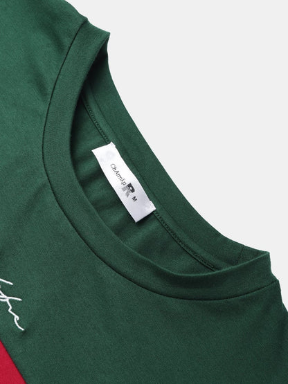 Men's Stripe Spliced Embroidered T-Shirt | Loose Varsity Short Sleeve Style