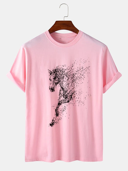 Men's 100% Cotton Dot Horse Graphic T-Shirt | Casual Short Sleeve Design