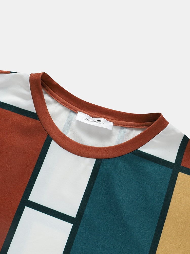 Men's Color Block Design T-Shirt | Crew Neck Short Sleeve Style
