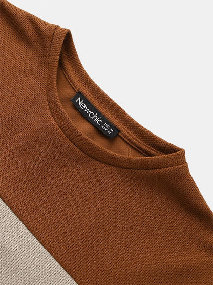 Preppy Men's Patchwork T-Shirt | Plain Color Crew Neck Short Sleeve Style