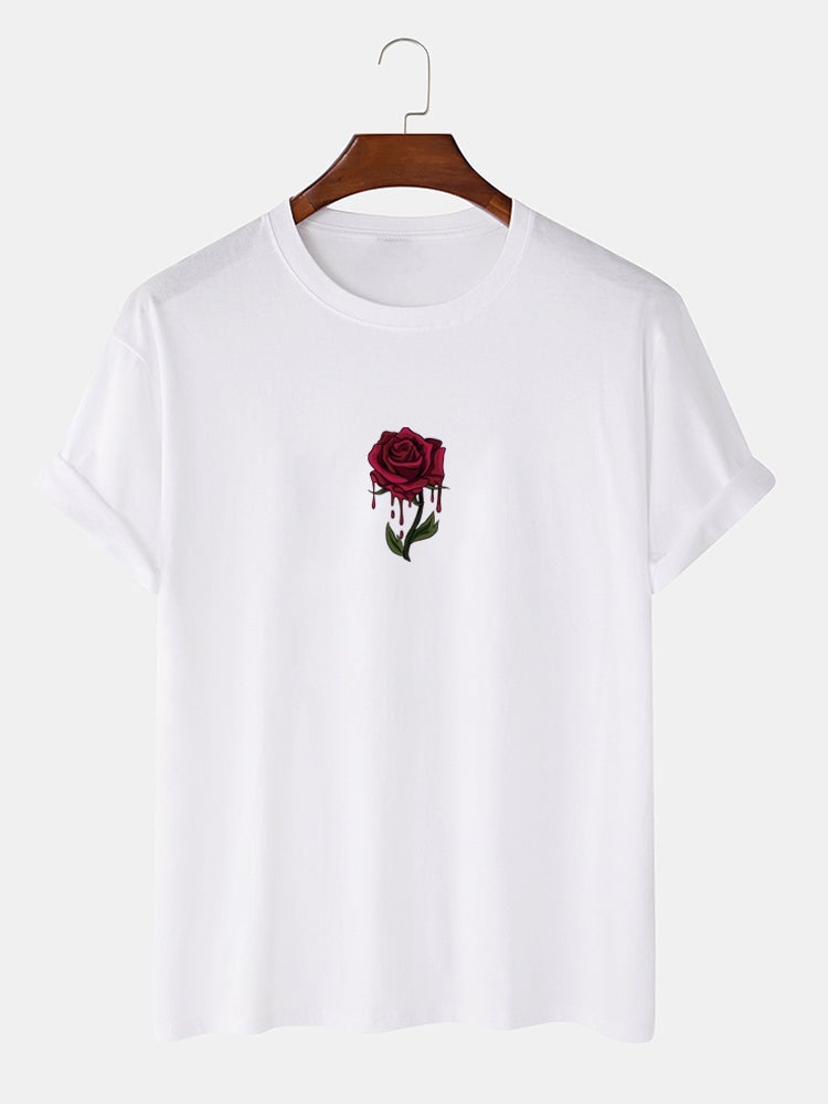 Men's 100% Cotton Rose Graphics T-Shirt | Casual Short Sleeve Style