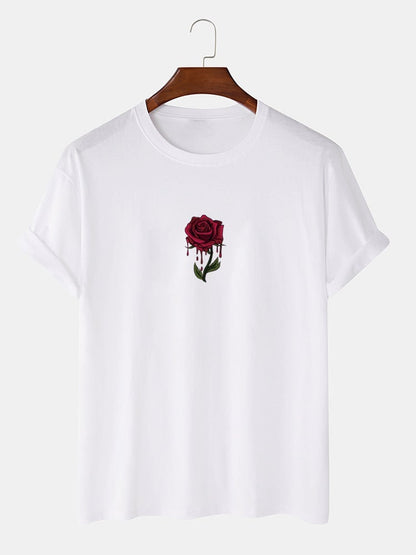 Men's 100% Cotton Rose Graphics T-Shirt | Casual Short Sleeve Style