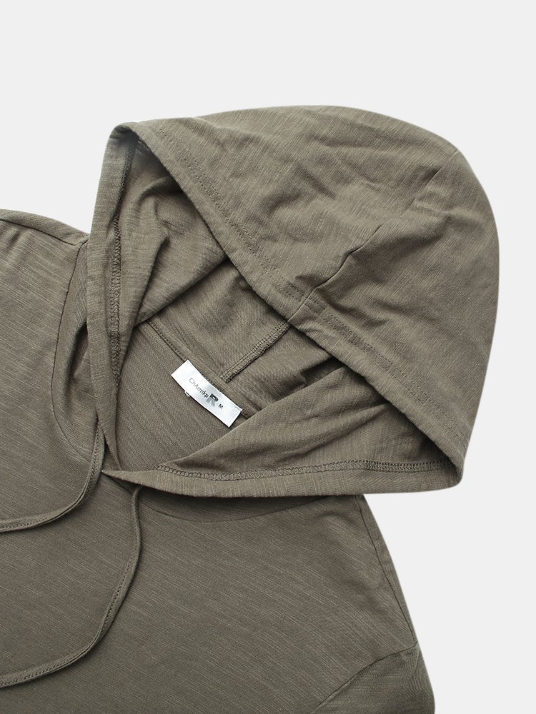 Men's Solid Color Drawstring Hooded T-Shirt | 100% Cotton Short Sleeve Style