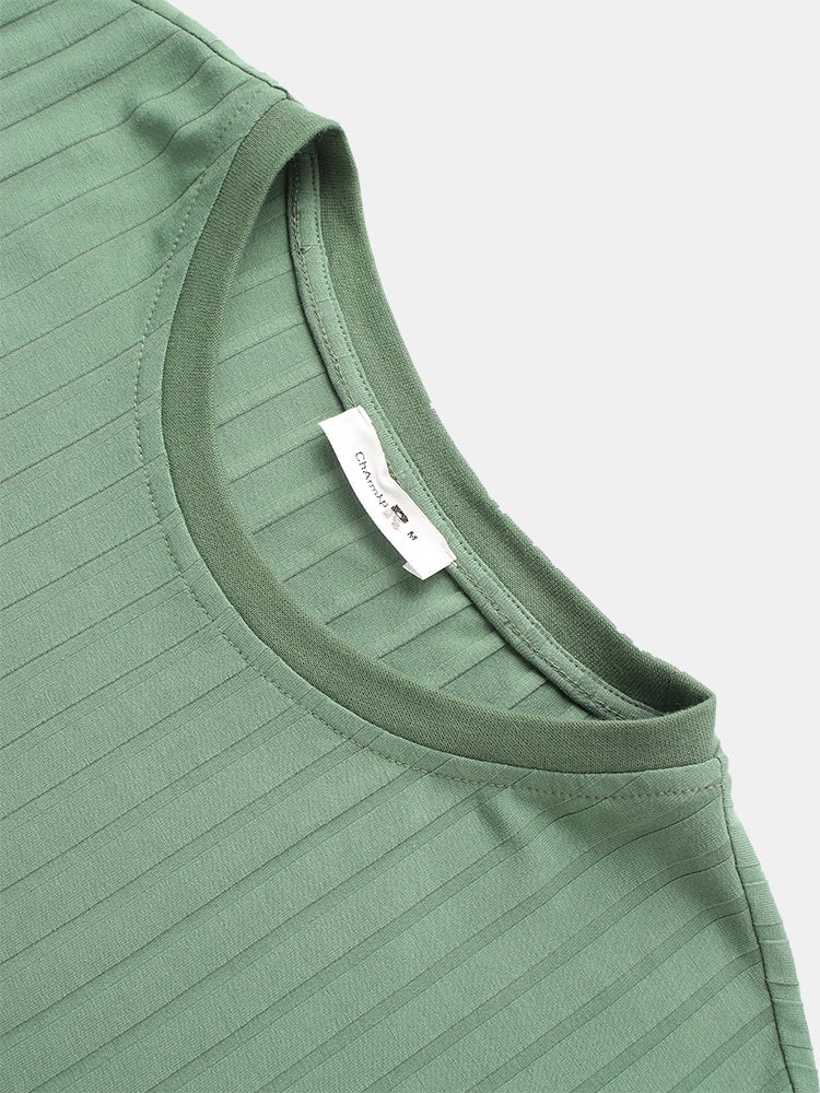 Men's Rib Green Basics T-Shirt | Crew Neck Short Sleeve Style