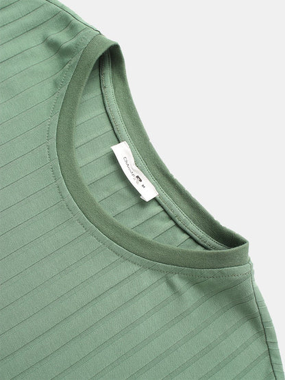 Men's Rib Green Basics T-Shirt | Crew Neck Short Sleeve Style