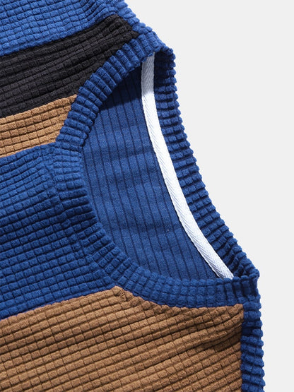 Men's Contrasting Colors Plaid Patchwork T-Shirt | Polar Fleece Texture Short Sleeve
