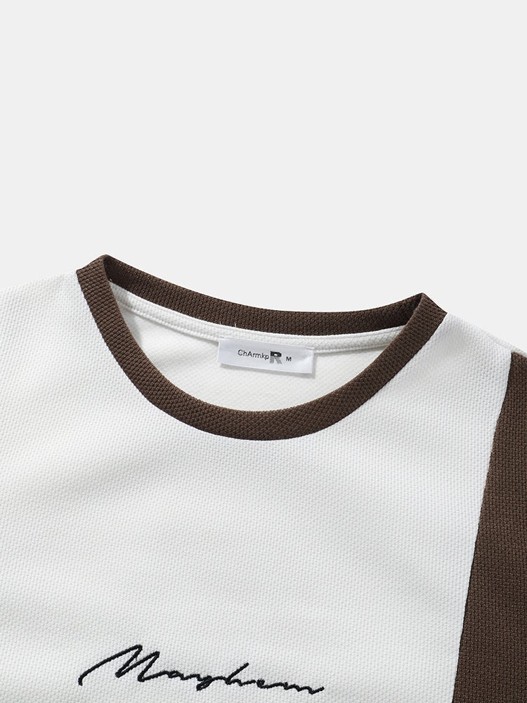 Men's Two-Tone Knitted T-Shirt | Character Embroidery Long Sleeve Style