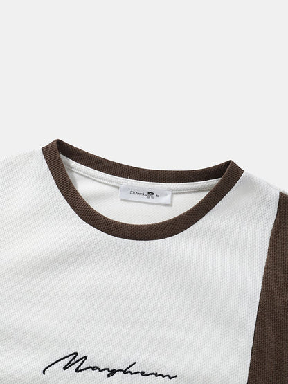 Men's Two-Tone Knitted T-Shirt | Character Embroidery Long Sleeve Style