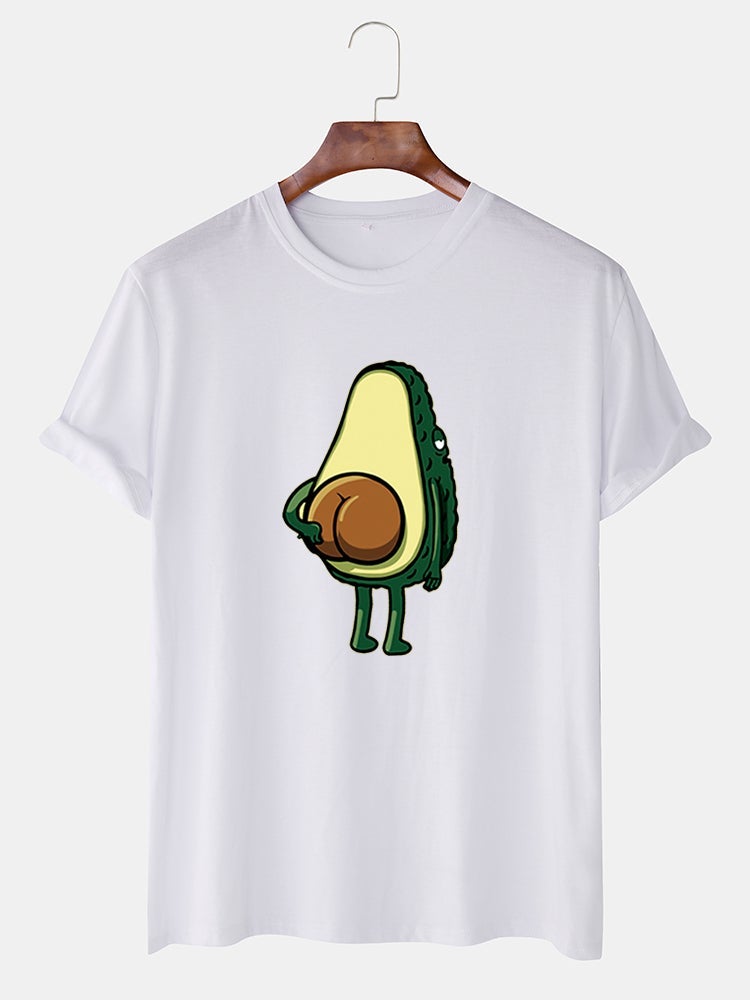 Men's Funny Cartoon Avocado Print T-Shirt | Casual O-Neck Short Sleeve