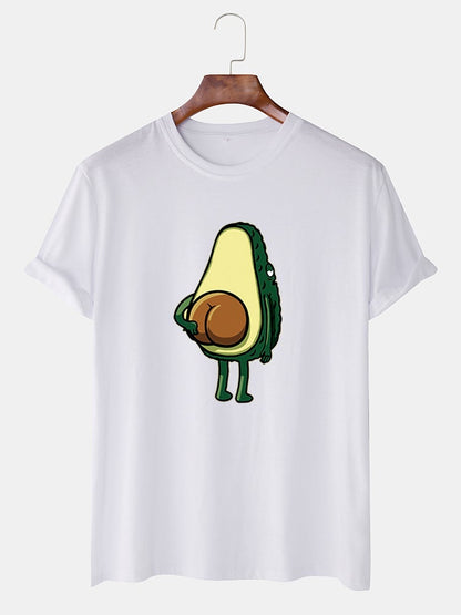 Men's Funny Cartoon Avocado Print T-Shirt | Casual O-Neck Short Sleeve