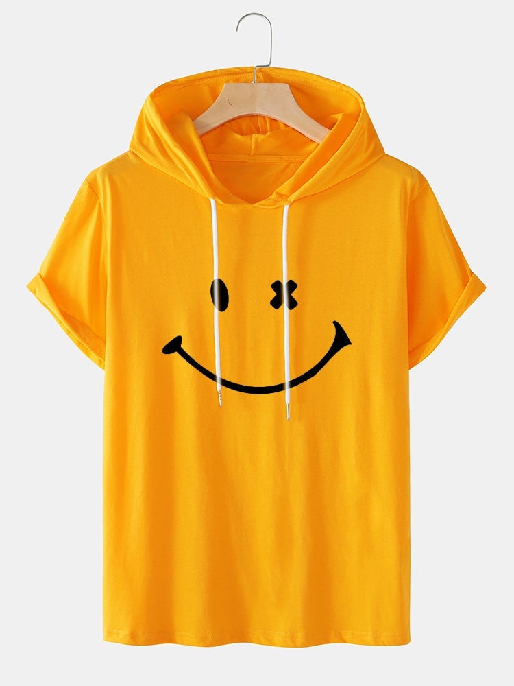 Men's Smile Pattern T-Shirt | Short Sleeve Preppy Hooded Style