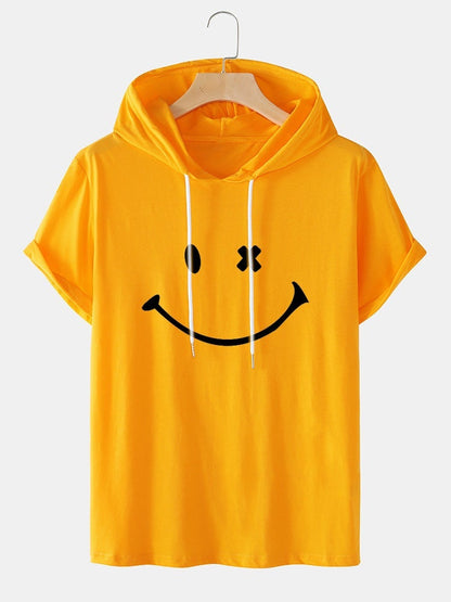 Men's Smile Pattern T-Shirt | Short Sleeve Preppy Hooded Style