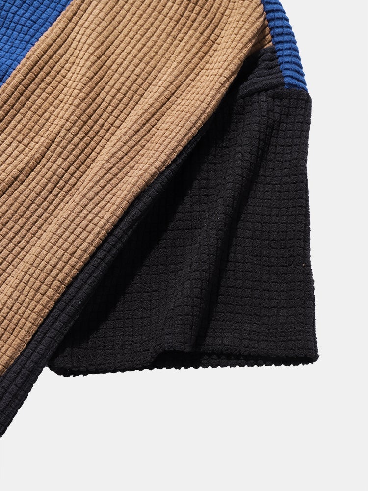 Men's Contrasting Colors Plaid Patchwork T-Shirt | Polar Fleece Texture Short Sleeve