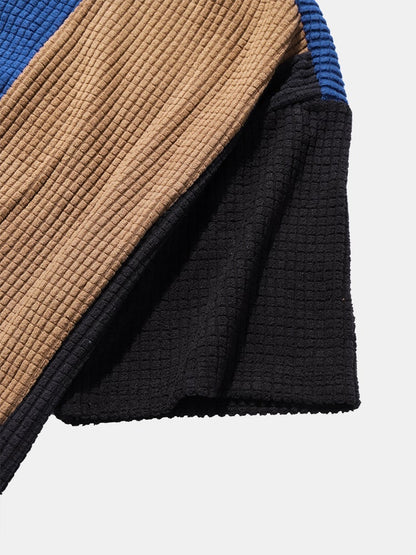 Men's Contrasting Colors Plaid Patchwork T-Shirt | Polar Fleece Texture Short Sleeve