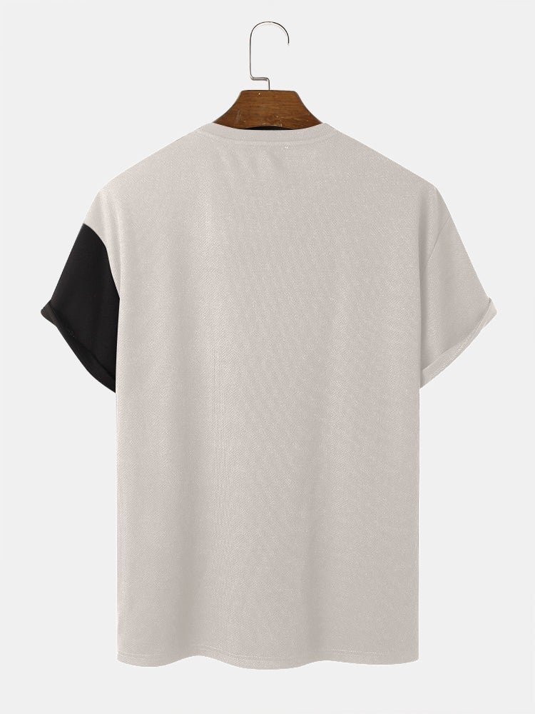 Men's Knitted Contrasting Color T-Shirt | Short Sleeve Stitching Style