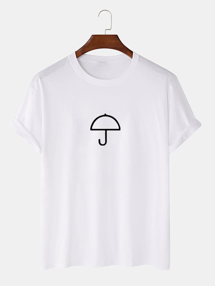 Men's 100% Cotton Umbrella Print T-Shirt | Crew Neck Casual Short Sleeve