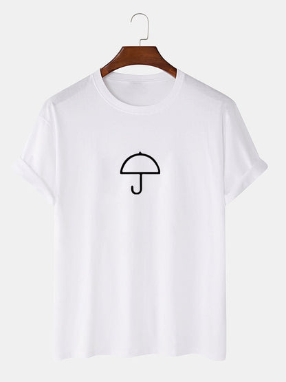 Men's 100% Cotton Umbrella Print T-Shirt | Crew Neck Casual Short Sleeve