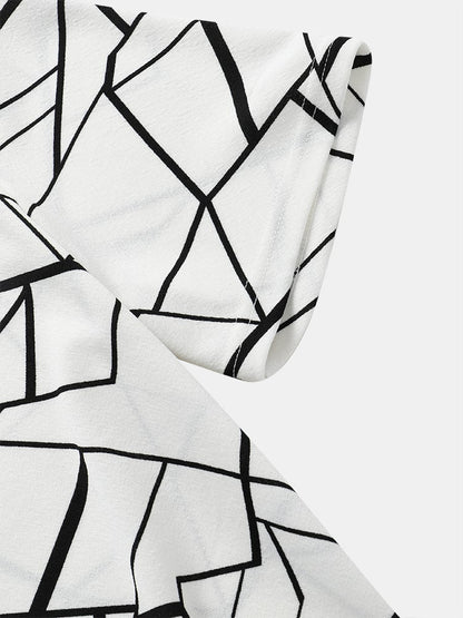 Men's All-Over Geometric Lines Print T-Shirt | White Crew Neck Short Sleeve