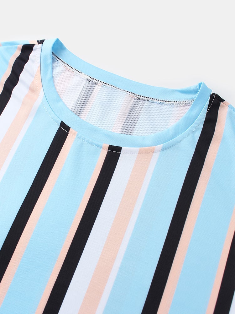 Men's Vertical Stripes Print T-Shirt | Loose Casual Breathable Round Neck Style