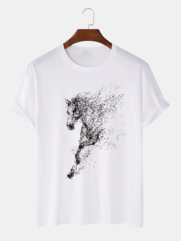 Men's 100% Cotton Dot Horse Graphic T-Shirt | Casual Short Sleeve Design