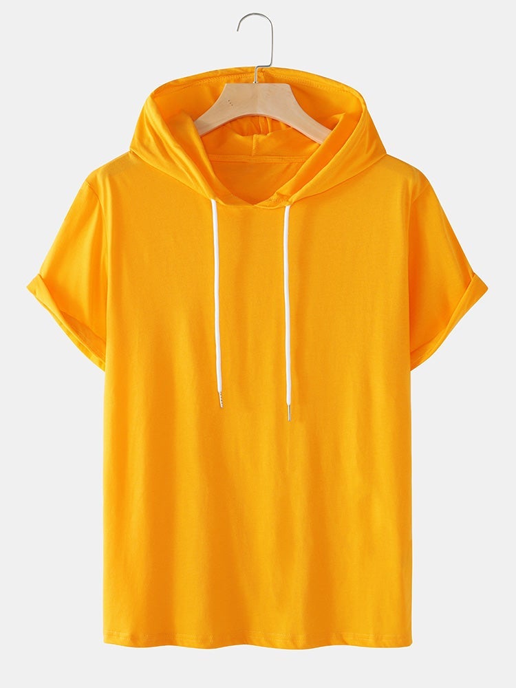 Men's Solid Color Basics T-Shirt | Short Sleeve Drawstring Hooded Style