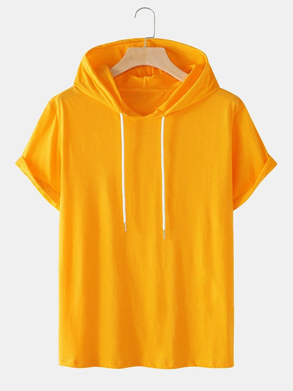 Men's Solid Color Basics T-Shirt | Short Sleeve Drawstring Hooded Style