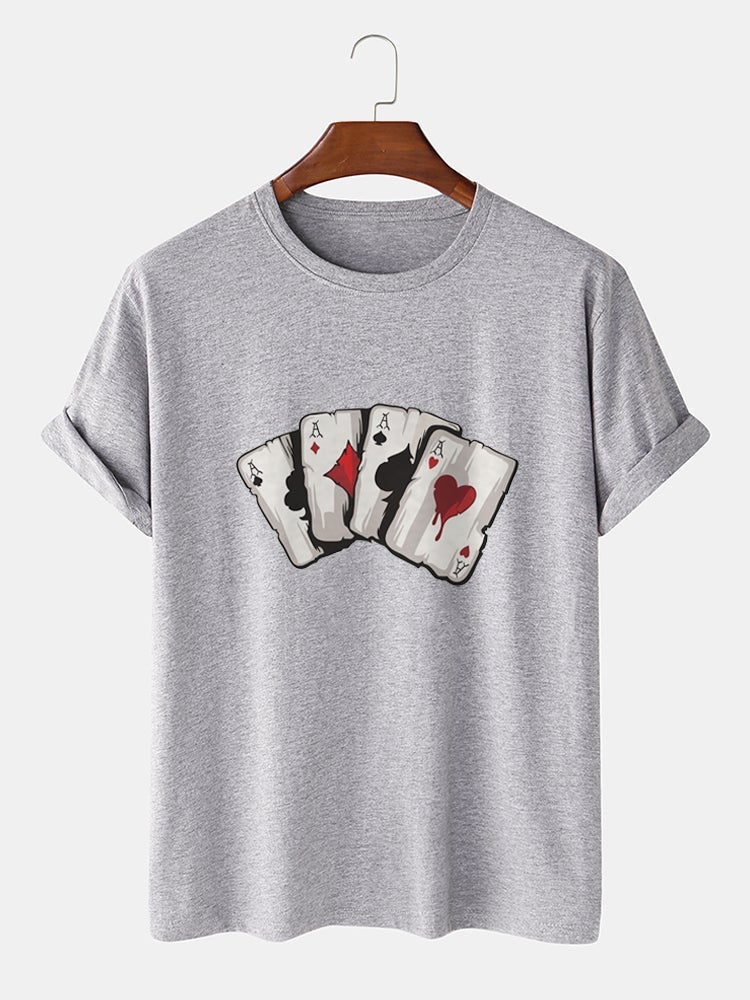 Men's 100% Cotton Poker Playing Card Graphics T-Shirt | Casual Short Sleeve Style