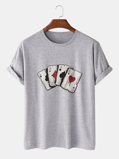 Men's 100% Cotton Poker Playing Card Graphics T-Shirt | Casual Short Sleeve Style