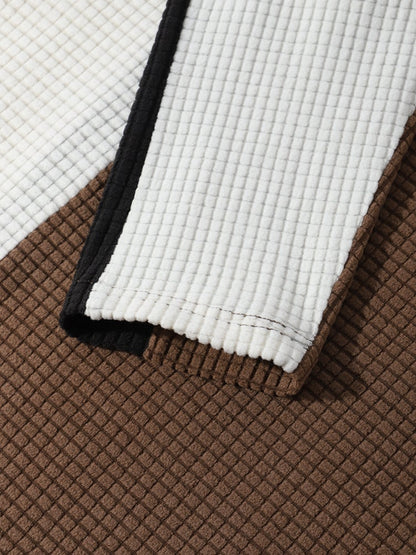 Men's Letter Embroidered Patchwork Plaid Polar Fleece T-Shirt | Overhead Long Sleeve Style
