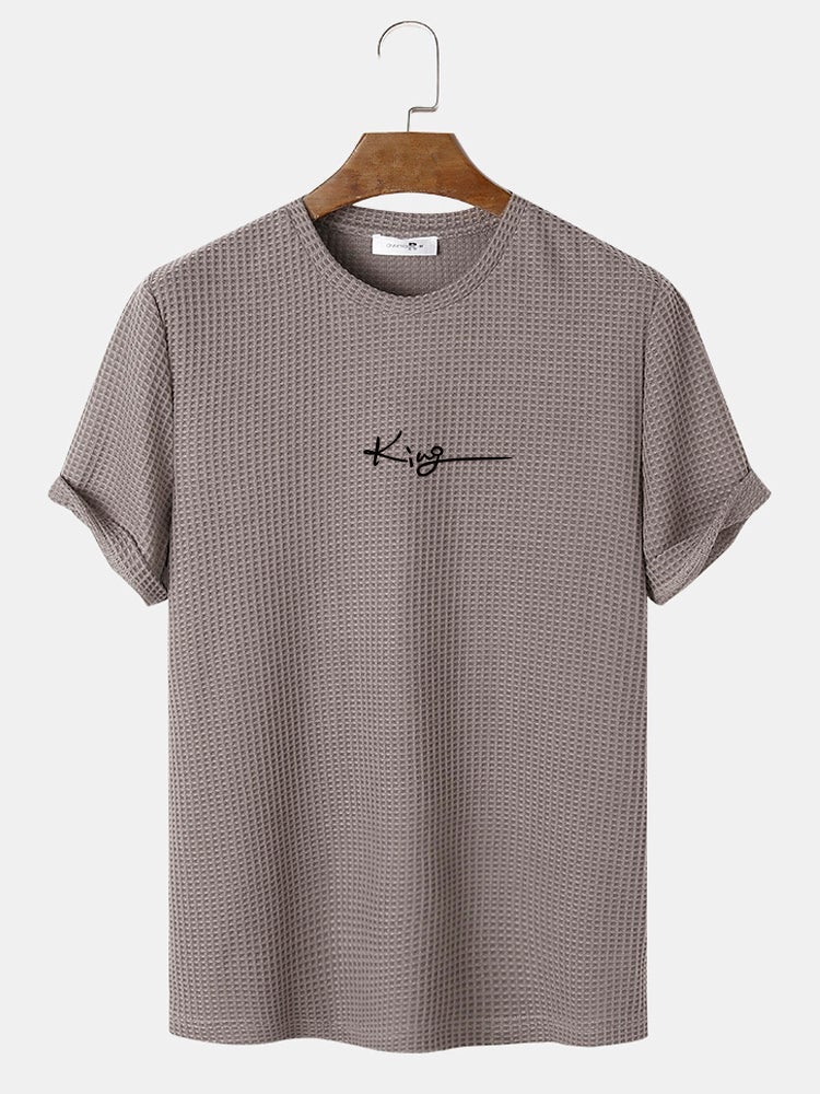 Men's King Letter Embroidery T-Shirt | Casual Knitted Texture Short Sleeve