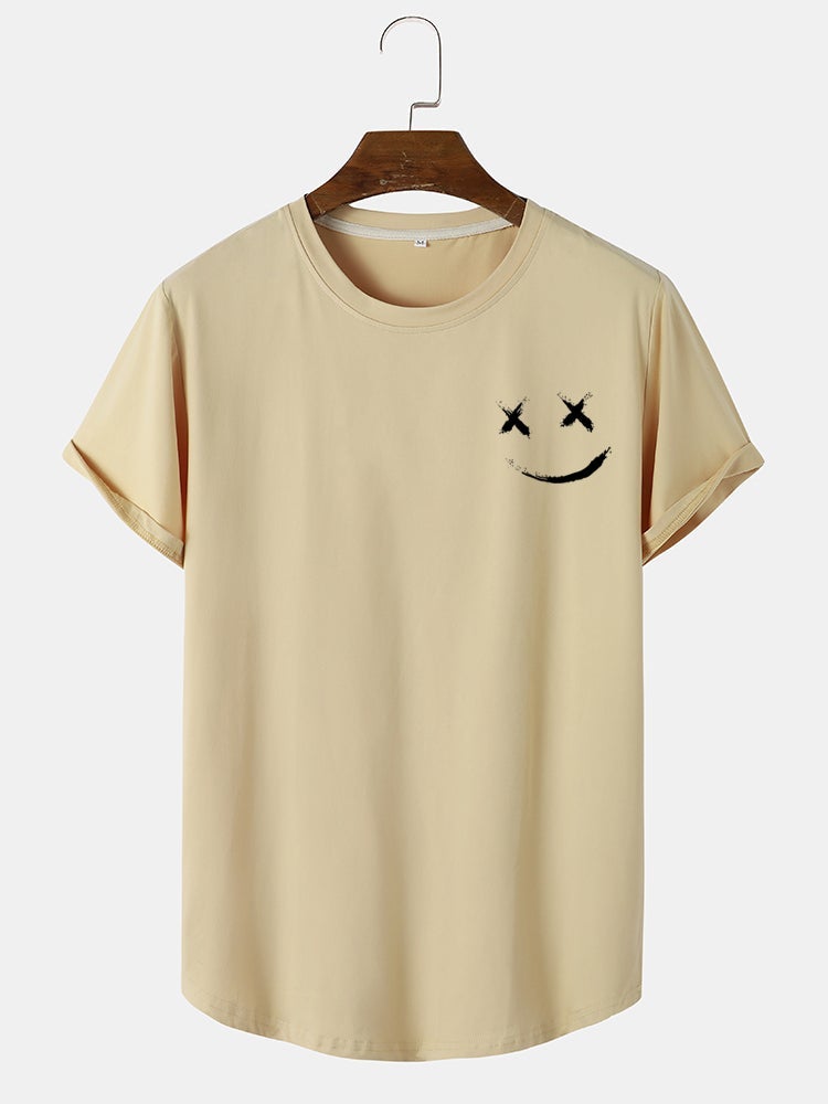 Men's Graffiti Smile Print T-Shirt | Casual Short Sleeve with Curved Hem