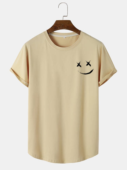 Men's Graffiti Smile Print T-Shirt | Casual Short Sleeve with Curved Hem