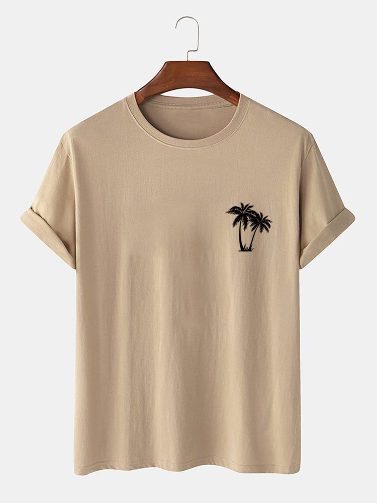 Men's 100% Cotton Coconut Tree Chest Print T-Shirt | Holiday Short Sleeve Style
