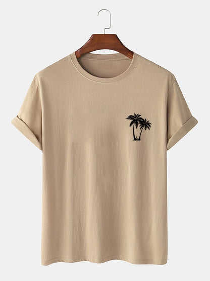 Men's 100% Cotton Coconut Tree Chest Print T-Shirt | Holiday Short Sleeve Style