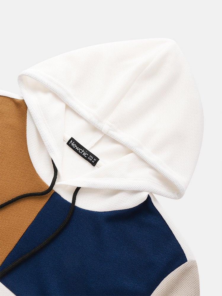 Men's Waffle Knit Color Block T-Shirt | Loose Patchwork Short Sleeve Hooded Style