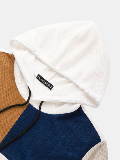 Men's Waffle Knit Color Block T-Shirt | Loose Patchwork Short Sleeve Hooded Style