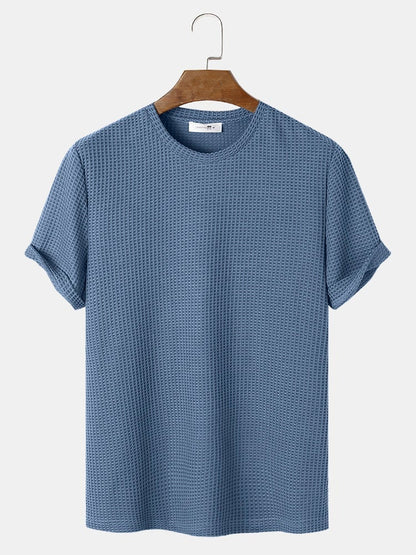 Men's Plain Texture Knitted Waffle T-Shirt | Short Sleeve Style