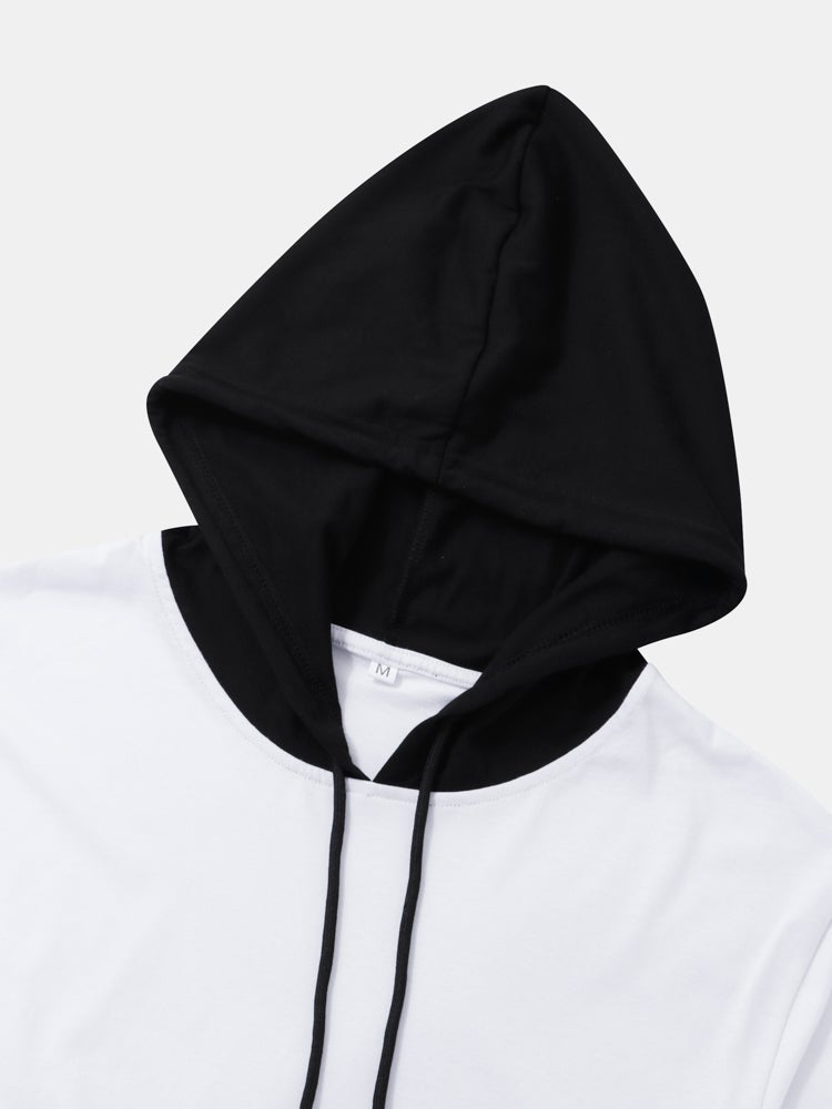 Men's Two-Tone Cotton T-Shirt | Casual Short Sleeve with Drawstring Hood