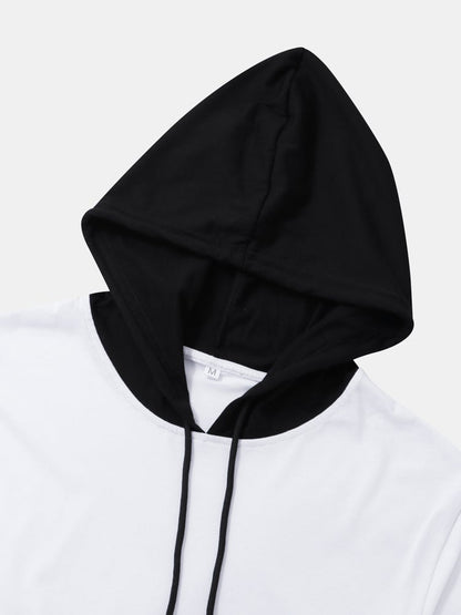 Men's Two-Tone Cotton T-Shirt | Casual Short Sleeve with Drawstring Hood