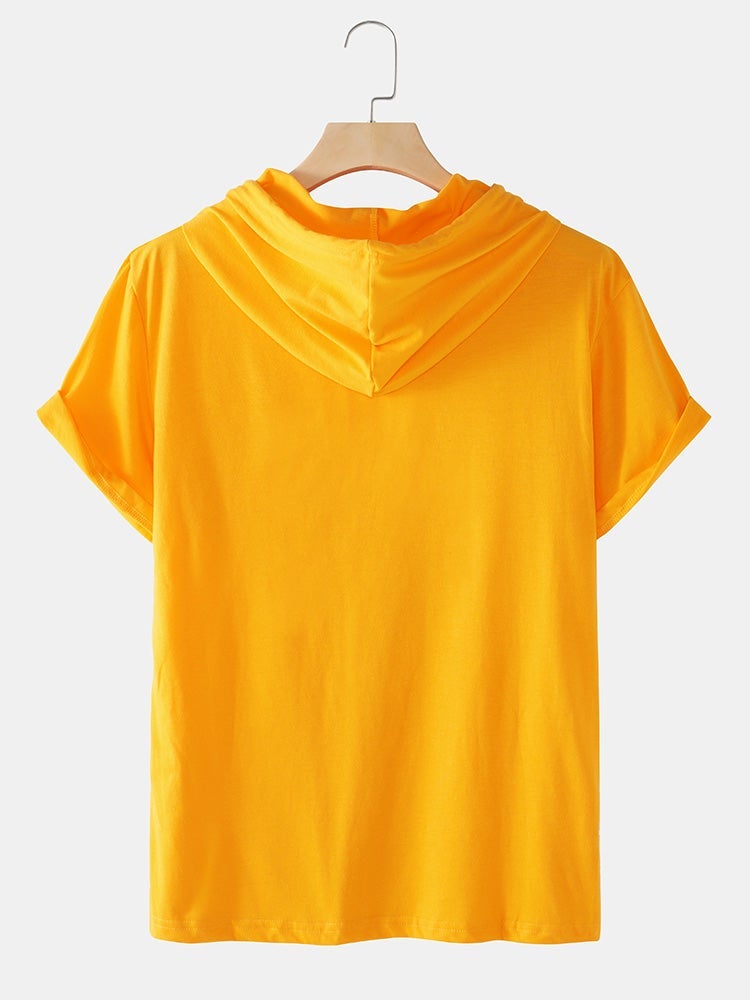 Men's Solid Color Basics T-Shirt | Short Sleeve Drawstring Hooded Style