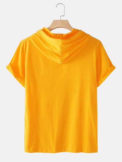 Men's Solid Color Basics T-Shirt | Short Sleeve Drawstring Hooded Style