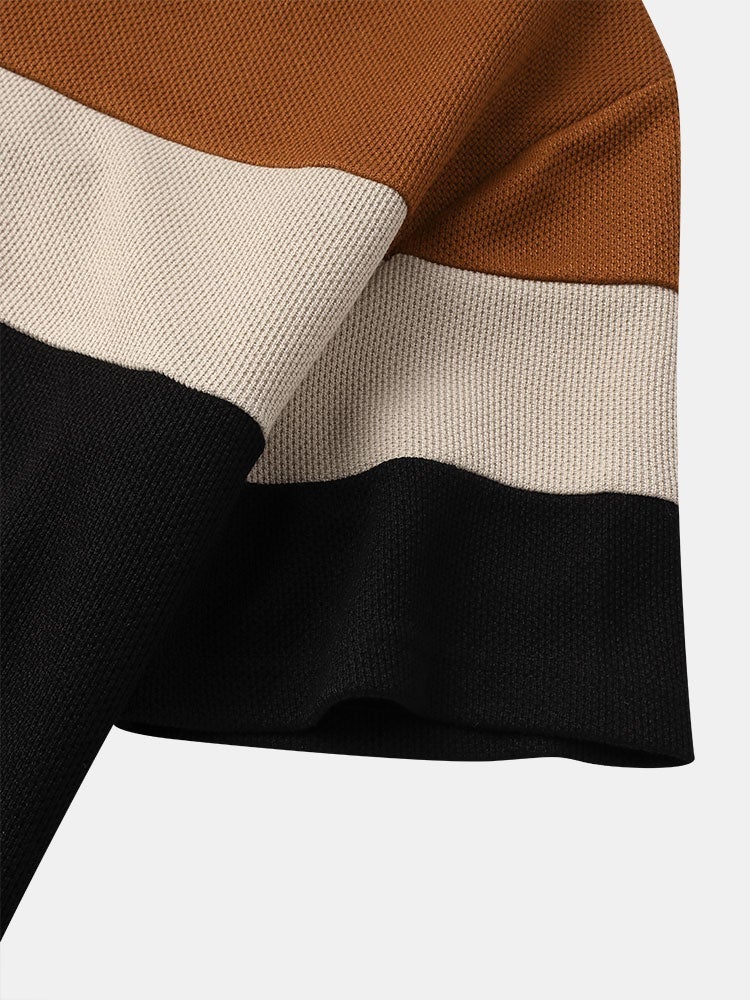 Preppy Men's Patchwork T-Shirt | Plain Color Crew Neck Short Sleeve Style
