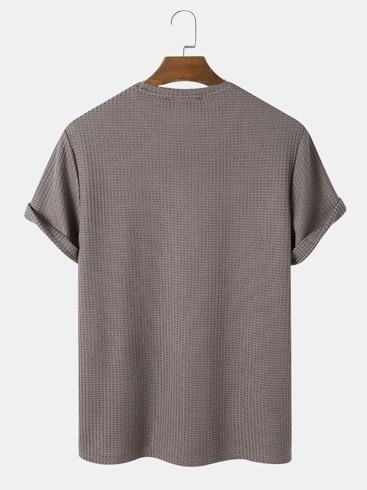 Men's Script Embroidered T-Shirt | Knit Texture Casual Short Sleeve Style