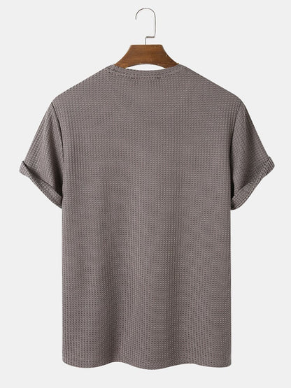 Men's Script Embroidered T-Shirt | Knit Texture Casual Short Sleeve Style