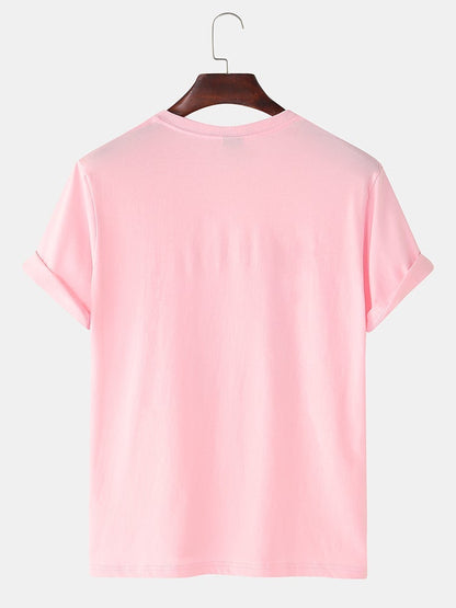 Men's 100% Cotton Letter Script Print T-Shirt | Casual Short Sleeve Style