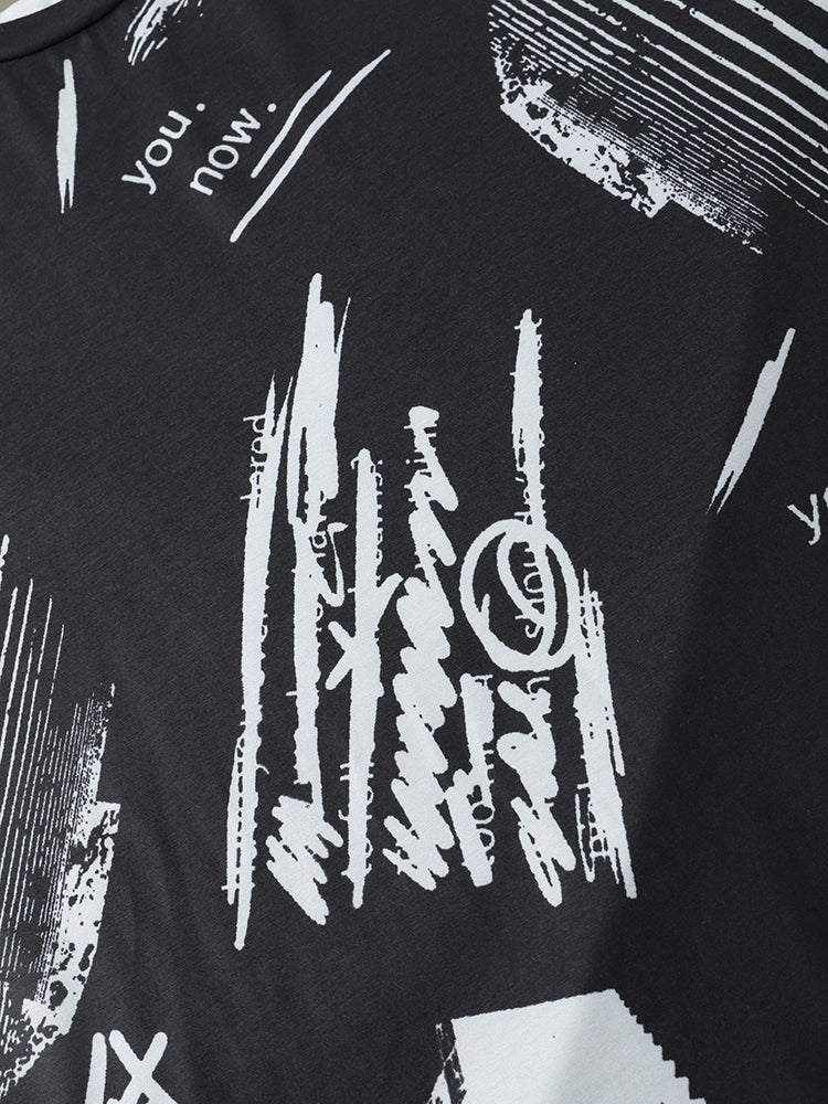 Men's Letter Graffiti T-Shirt | Black Crew Neck Short Sleeve Style