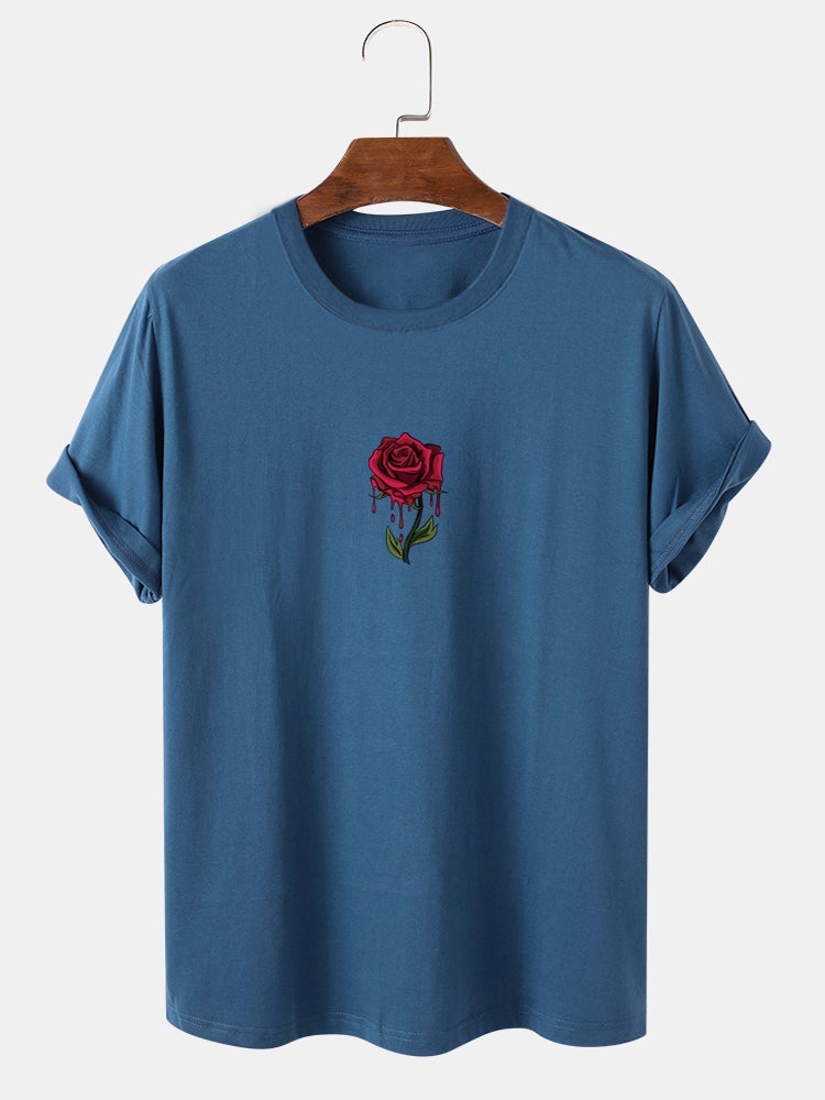 Men's 100% Cotton Rose Graphics T-Shirt | Casual Short Sleeve Style