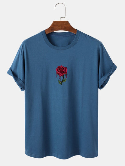Men's 100% Cotton Rose Graphics T-Shirt | Casual Short Sleeve Style